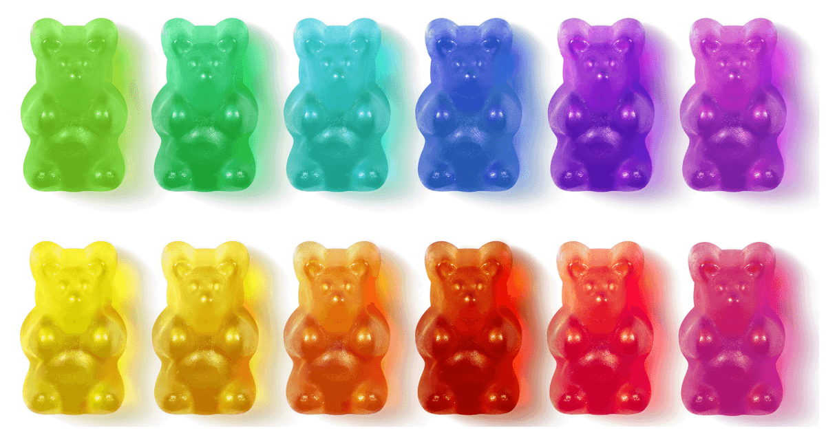 Hawaii: A row of rainbow coloured gummy bears