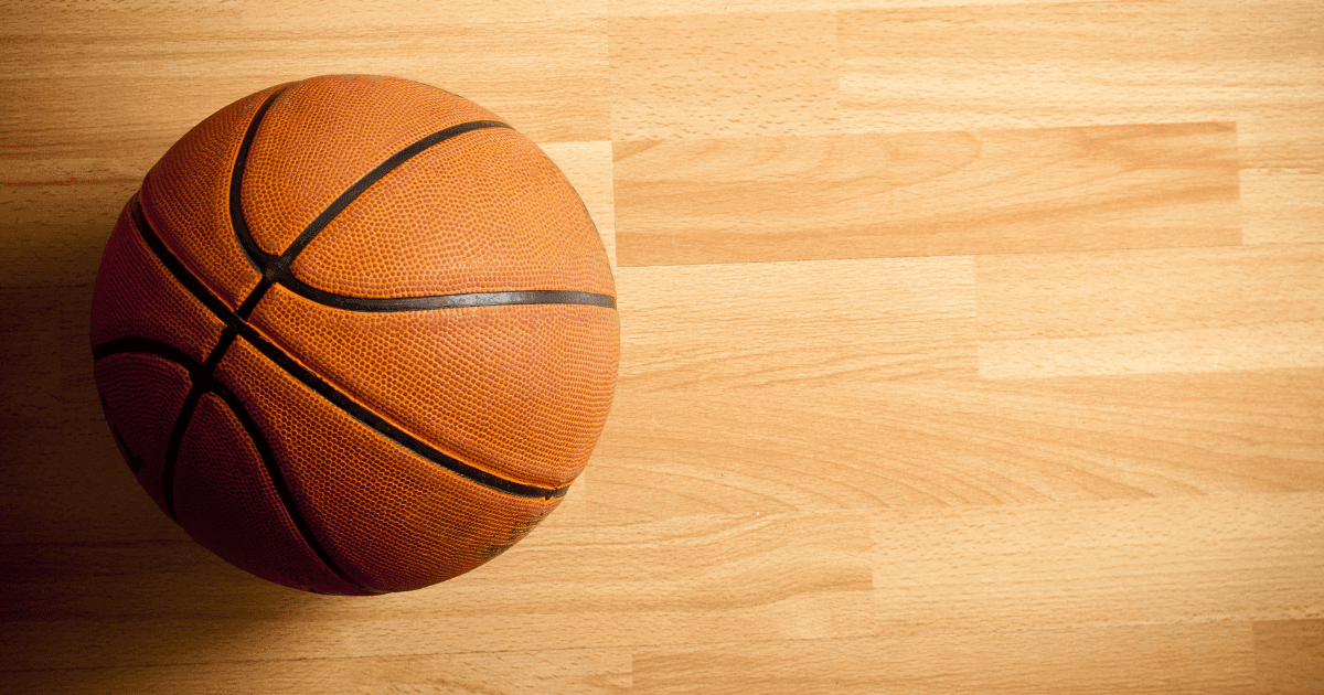 NBA: an orange basketball standing still on the court