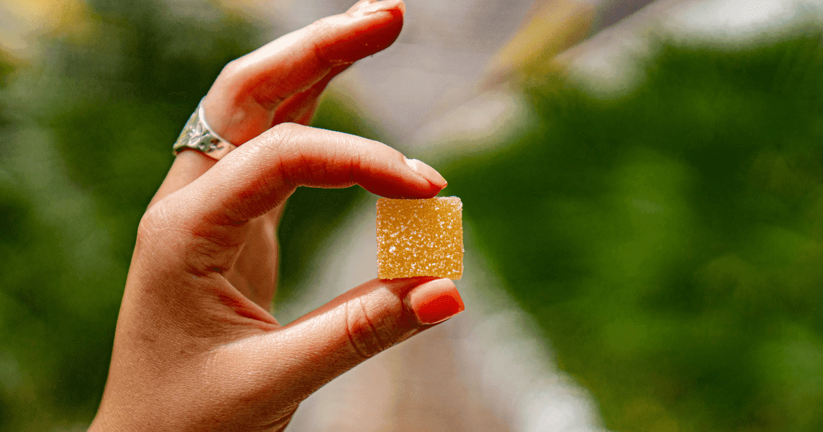 CBD: A hand holding an edible