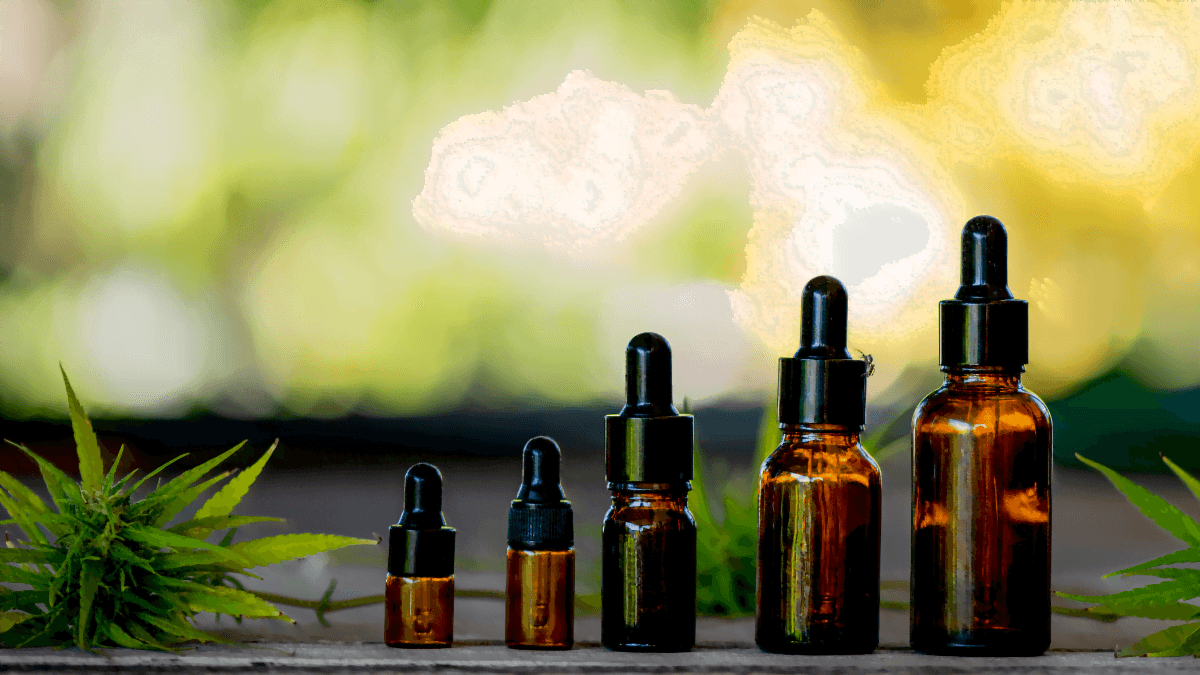 CBDA: A row of brown bottles of cannabis oil