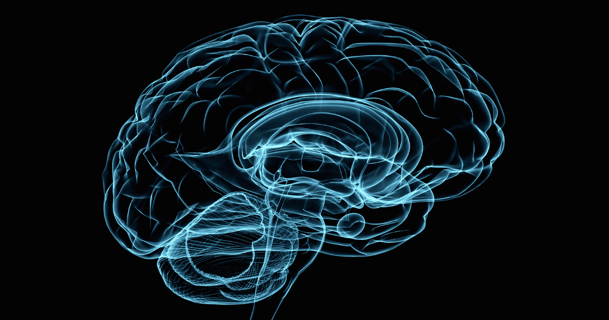 Seizures: A black and blue x-ray of a brain on a black background