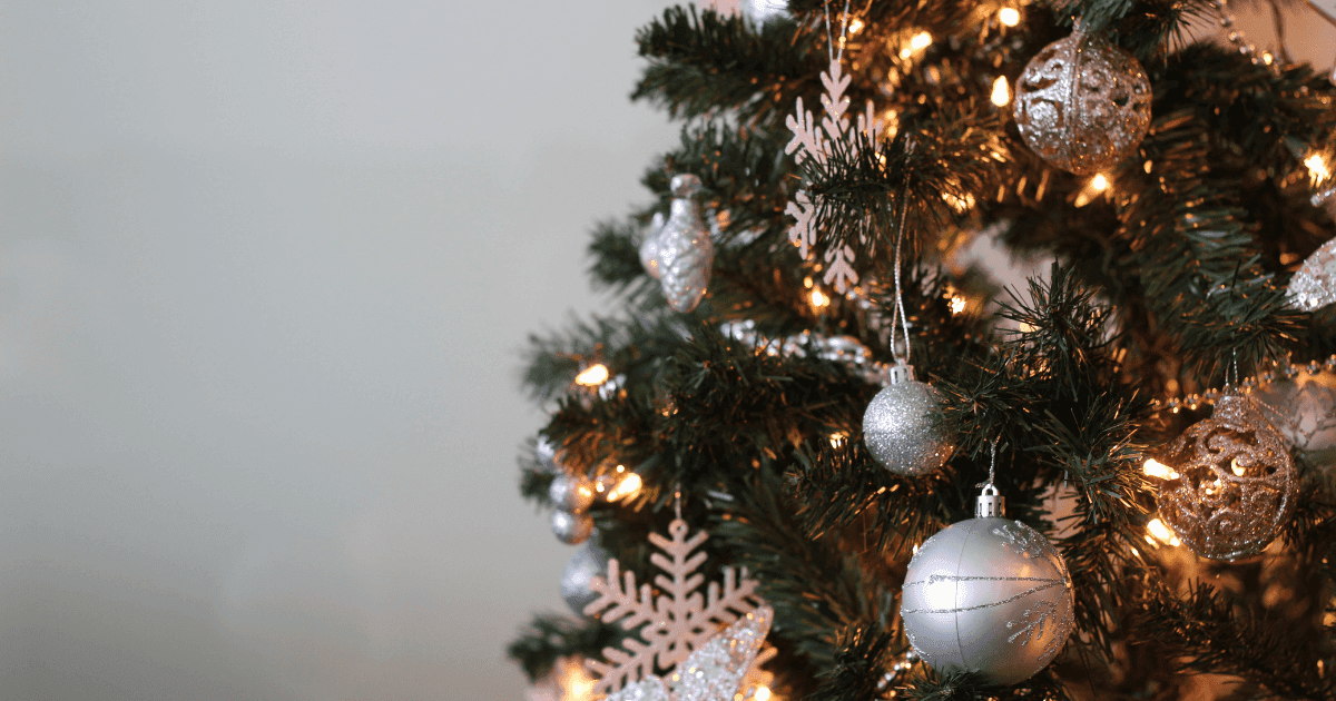 Christmas: A side shot of a Christmas tree with all of its decorations