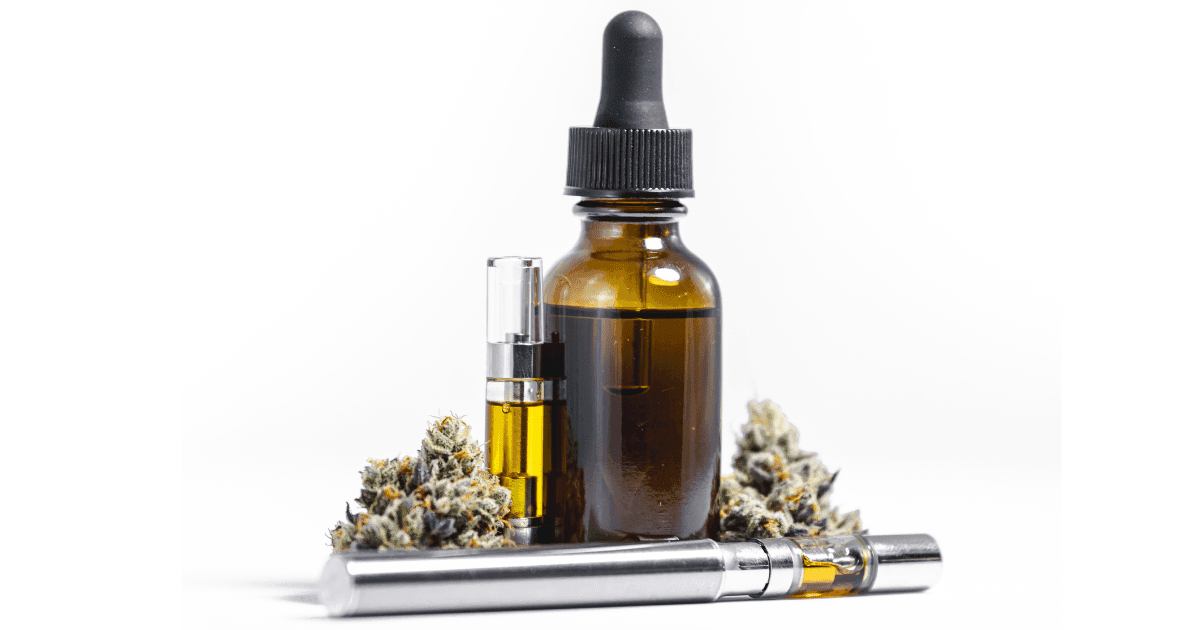 Glioblastoma: A bottle of CBD with a vape. There are two cartridges of CBD e-liquid