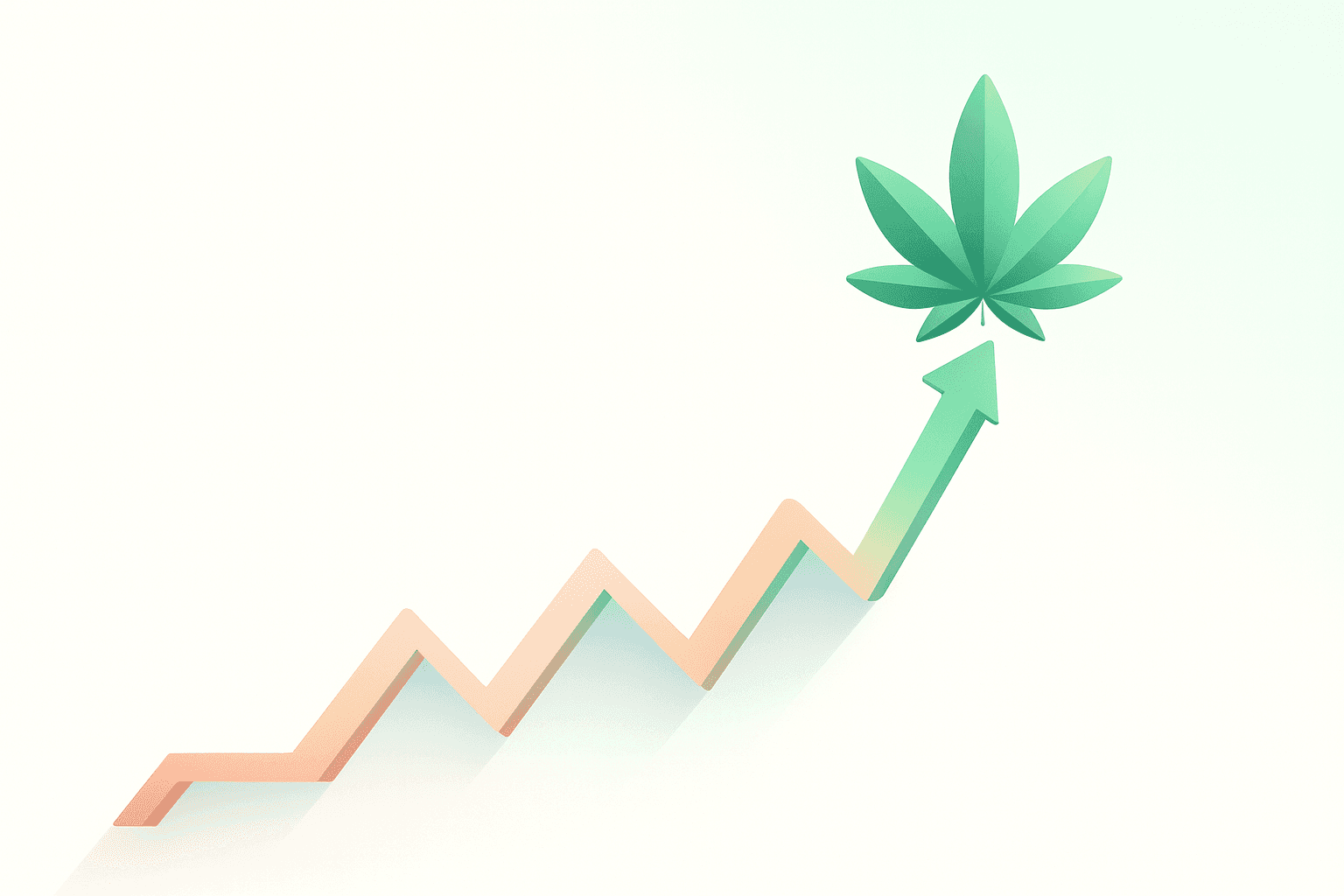 Cannabis leaf with upward trend line symbolising clinic growth and patient volumes