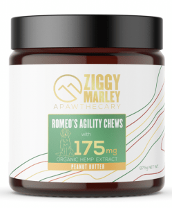 Ziggy Marley: A brown jar of Romeo's chews with a white label
