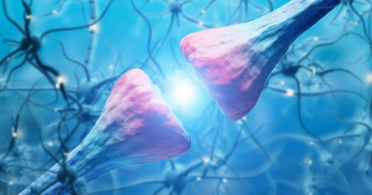 Parkinson's Disease: A close up of the neurons affected by parkinsons disease in blue and pink