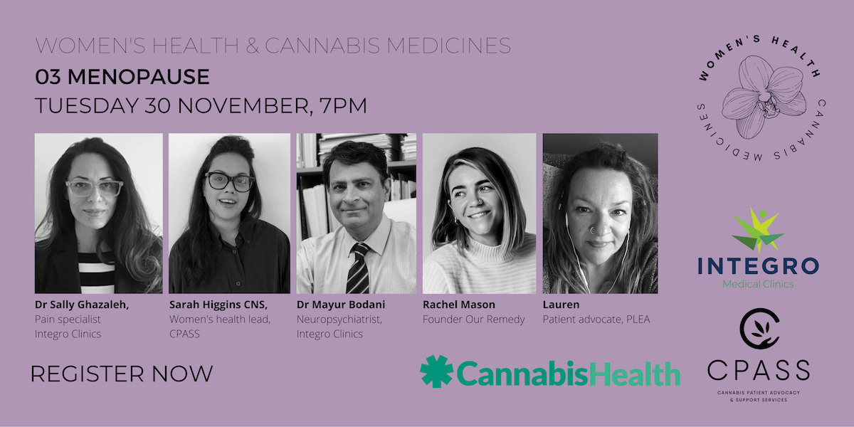 Menopause: An event image advertising a panel discussion around women's cannabis and menopause