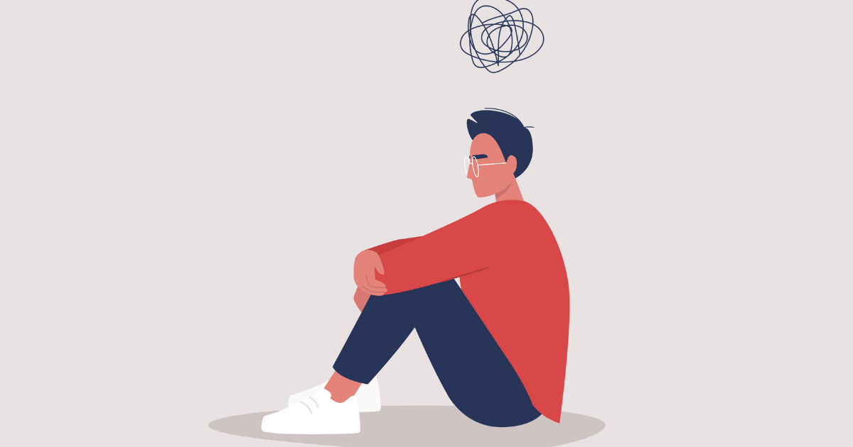 THC: A male cartoon sitting on the floor thinking