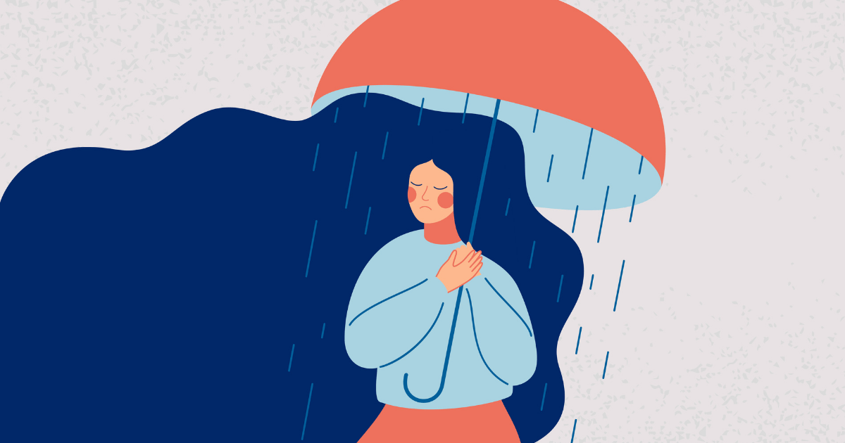 Fibromyalgia: An illustration of a woman in pain holding an umbrella