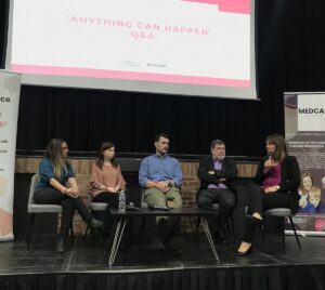 (From left) Dr Jen Anderson, Sidney Anderson, Chase Gouthro, Prof Mike Barnes and Hannah Deacon at the UK's cannabis patient conference 