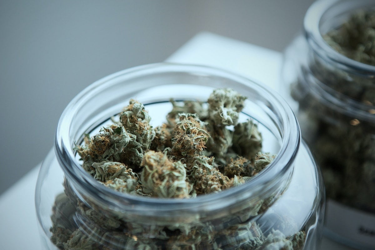 Cannabis flower in a jar in US dispensary